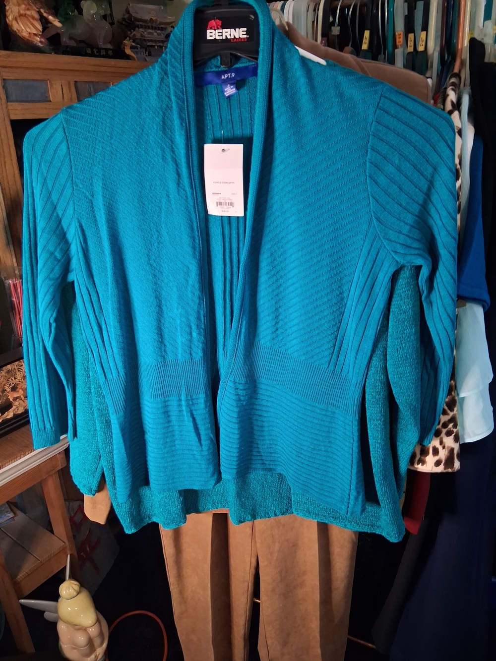 Apt. 9 Teal Open-Front Ribbed Knit Cardigan
